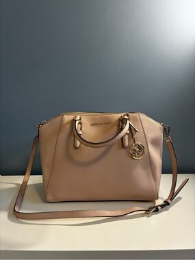 Michael Kors Pink Leather Satchel with Gold Accents